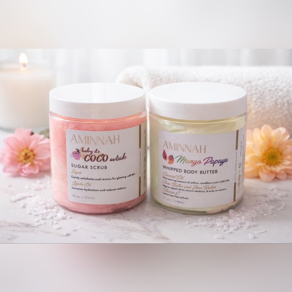 Aminnah Pink Sugar Scrub and Cream Body Butter Set &Mango Papaya